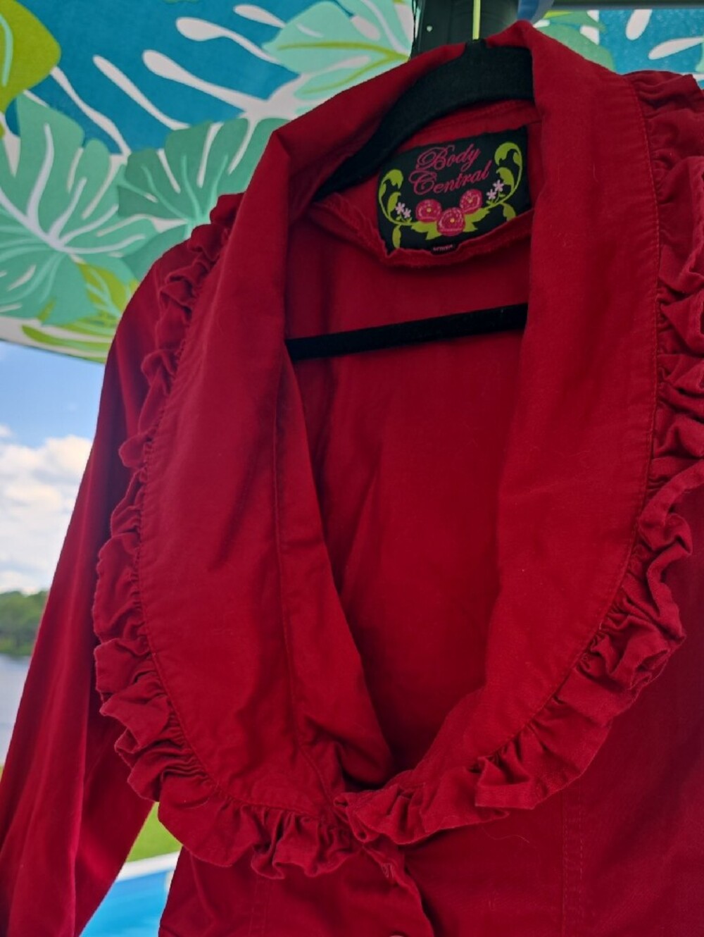 Body Central Red Ruffle-Trim Blazer Jacket - Picture 4 of 10